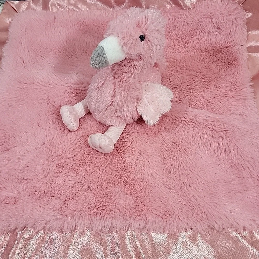 Cloud Island Pink Flamingo Baby Lovey Security Blanket Satin Back 14